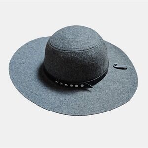 Cato Studded Leather Band Felt Floppy Hat OS Heather Gray Western‎ Indie Edgy